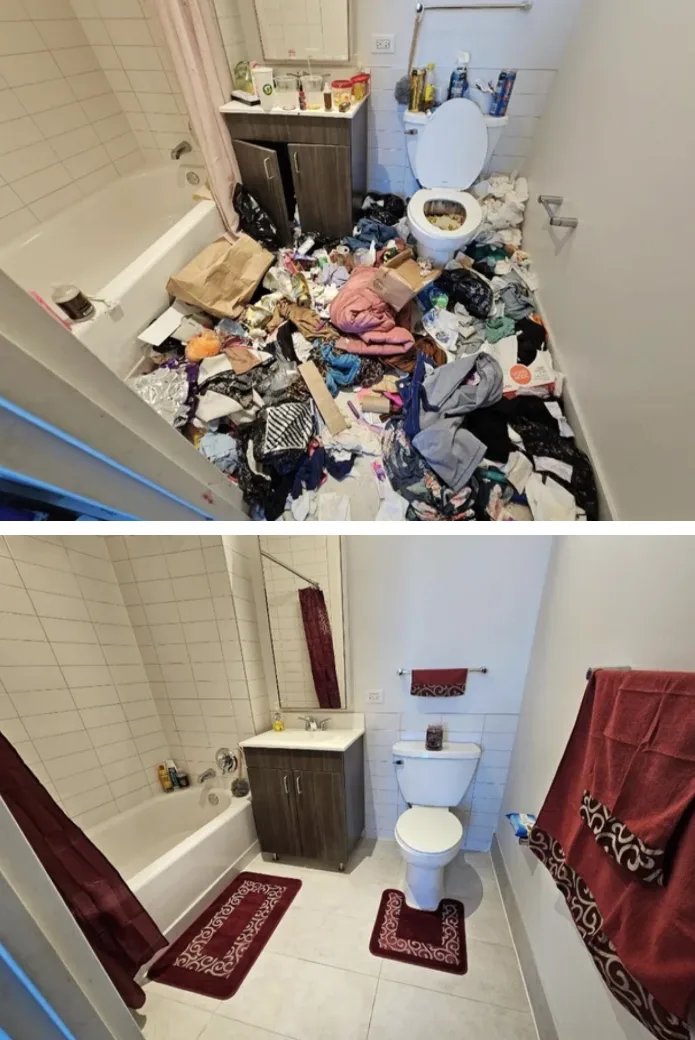 Bathroom reset before and after detailed property cleaning