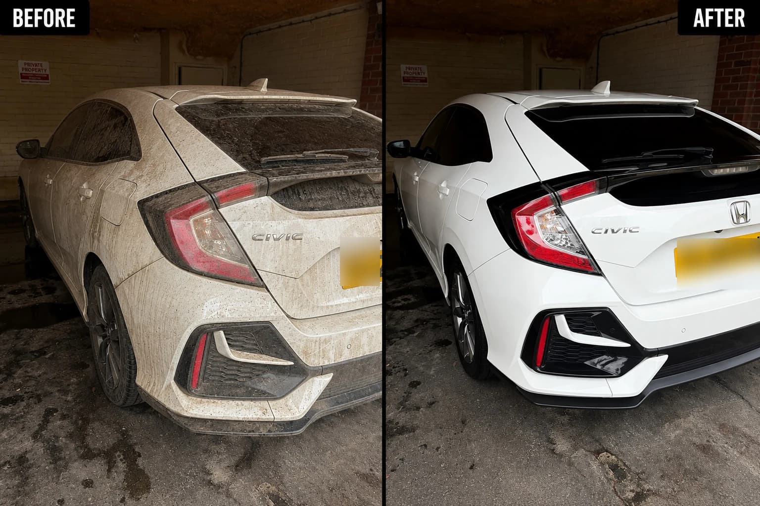 White Honda Civic before and after professional detailing