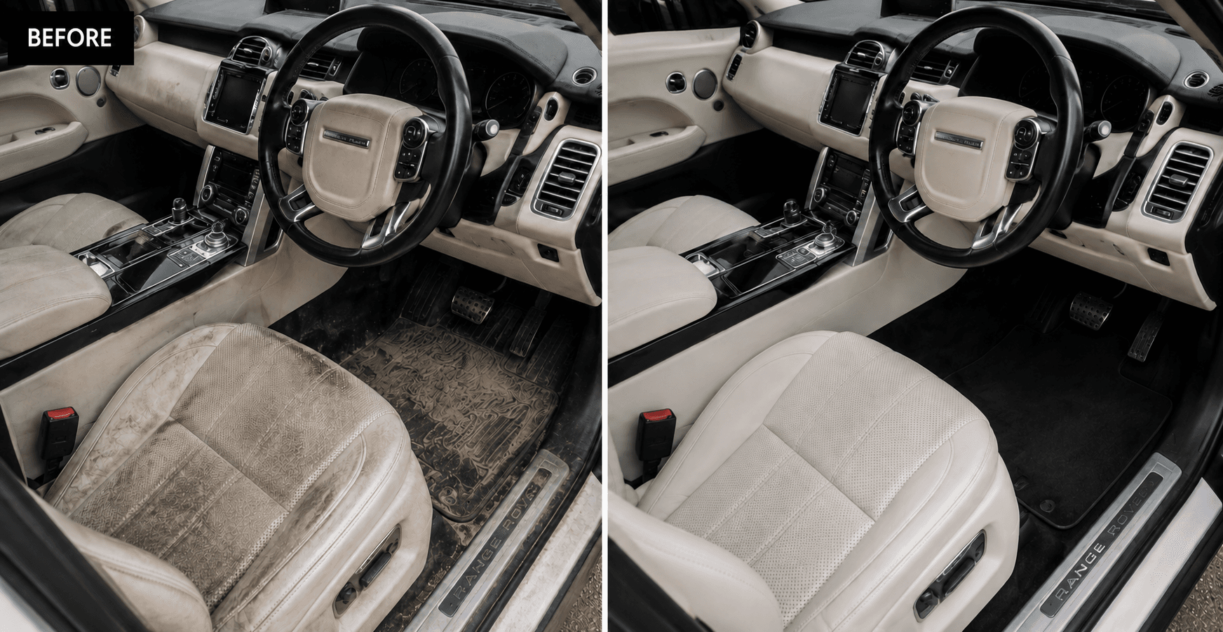 Before: Vehicle interior before and after detail